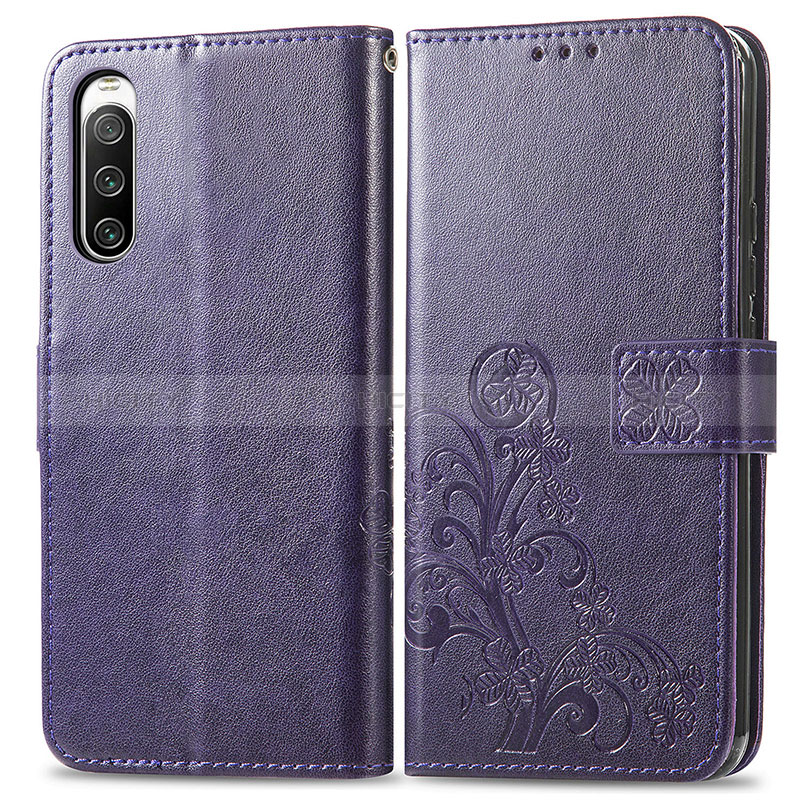 Custodia Portafoglio In Pelle Fiori Cover con Supporto per Sony Xperia 10 IV SO-52C Viola