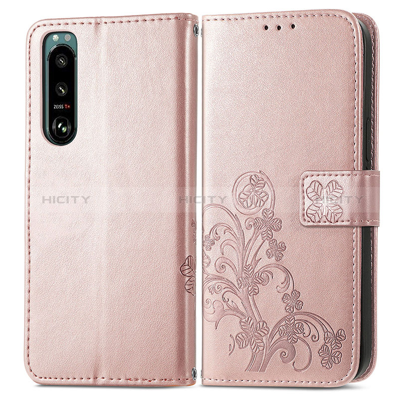 Custodia Portafoglio In Pelle Fiori Cover con Supporto per Sony Xperia 5 III SO-53B Rosa