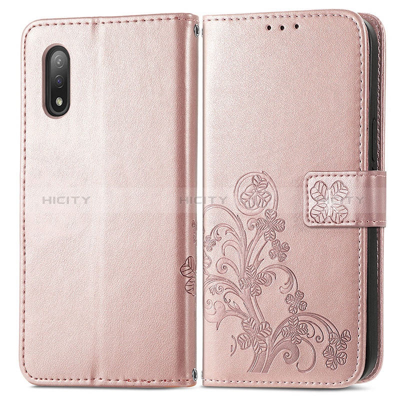 Custodia Portafoglio In Pelle Fiori Cover con Supporto per Sony Xperia Ace II Rosa