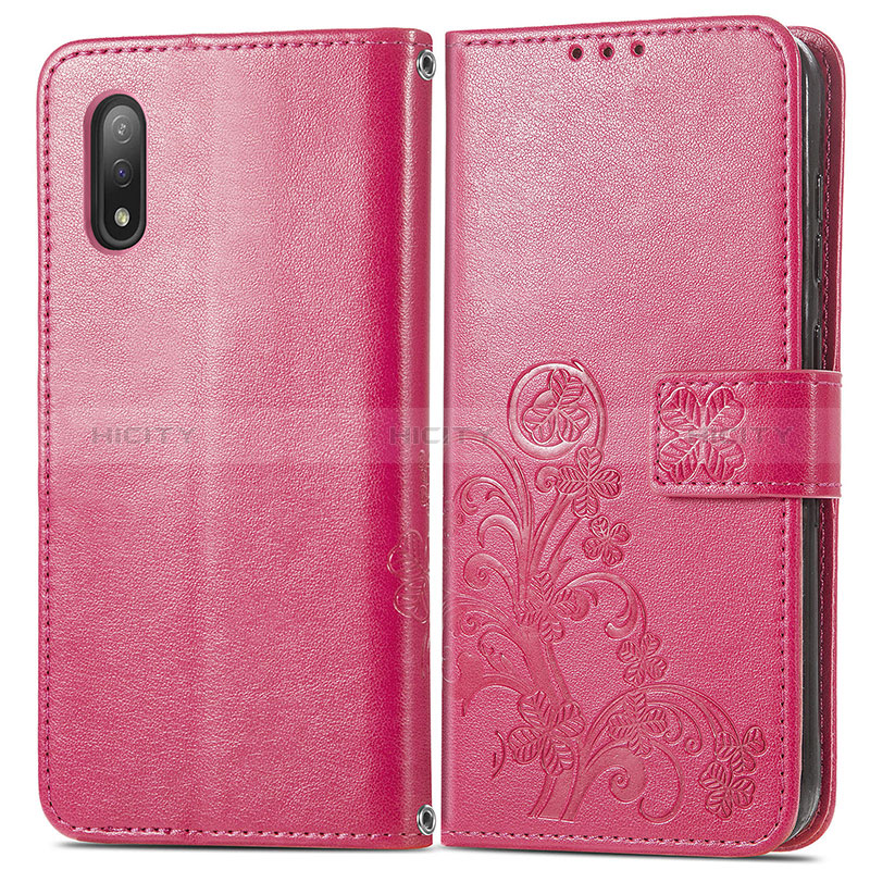 Custodia Portafoglio In Pelle Fiori Cover con Supporto per Sony Xperia Ace II Rosso