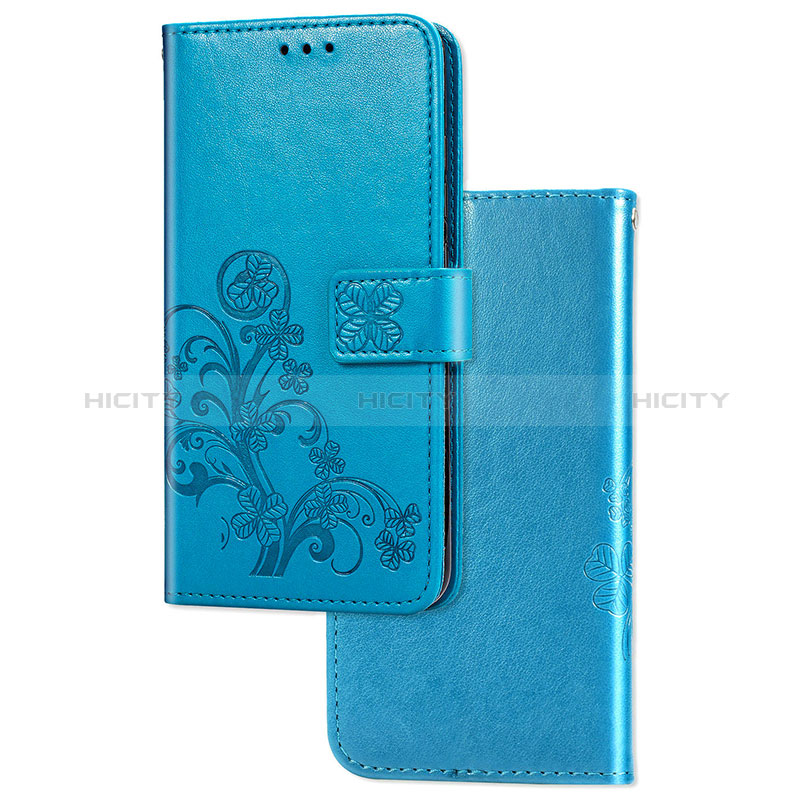 Custodia Portafoglio In Pelle Fiori Cover con Supporto per Sony Xperia L3 Blu