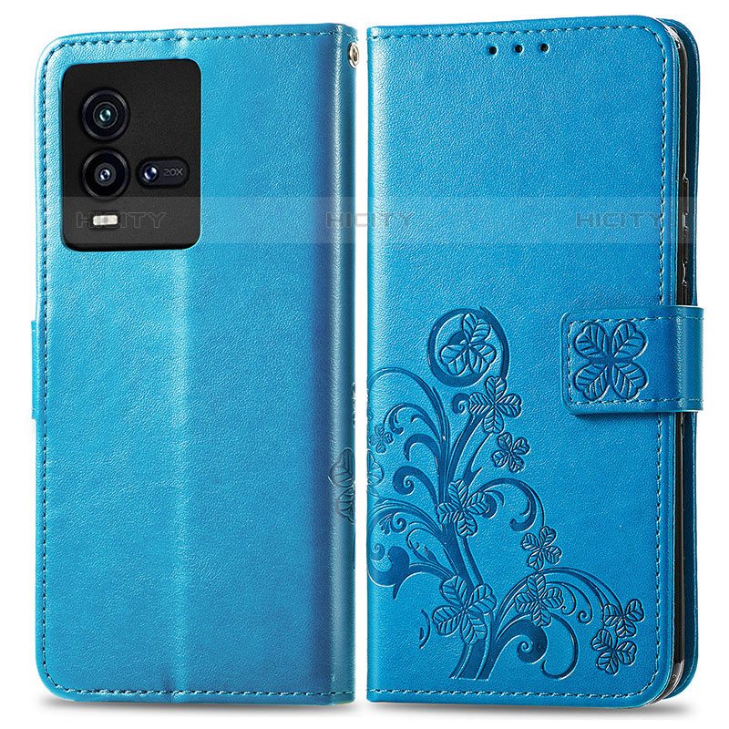 Custodia Portafoglio In Pelle Fiori Cover con Supporto per Vivo iQOO 9T 5G Blu