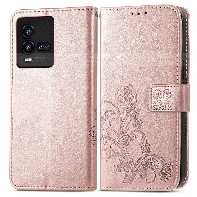 Custodia Portafoglio In Pelle Fiori Cover con Supporto per Vivo iQOO 9T 5G Rosa