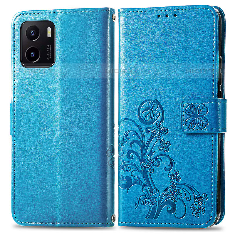 Custodia Portafoglio In Pelle Fiori Cover con Supporto per Vivo iQOO U5x Blu