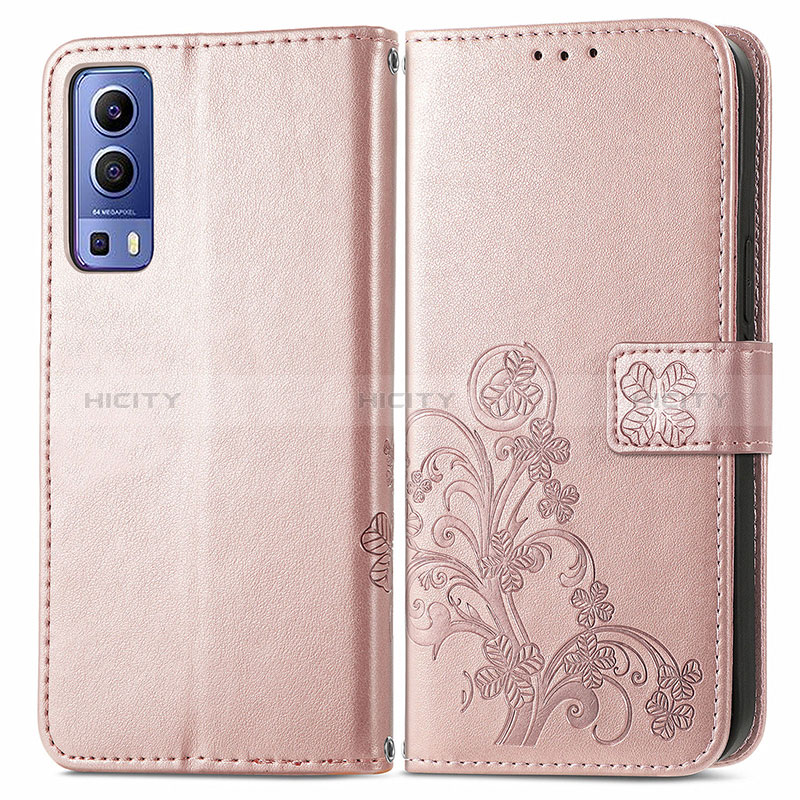 Custodia Portafoglio In Pelle Fiori Cover con Supporto per Vivo Y75s 5G Rosa