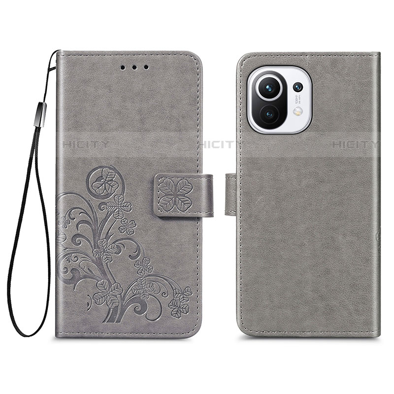 Custodia Portafoglio In Pelle Fiori Cover con Supporto per Xiaomi Mi 11 5G Grigio