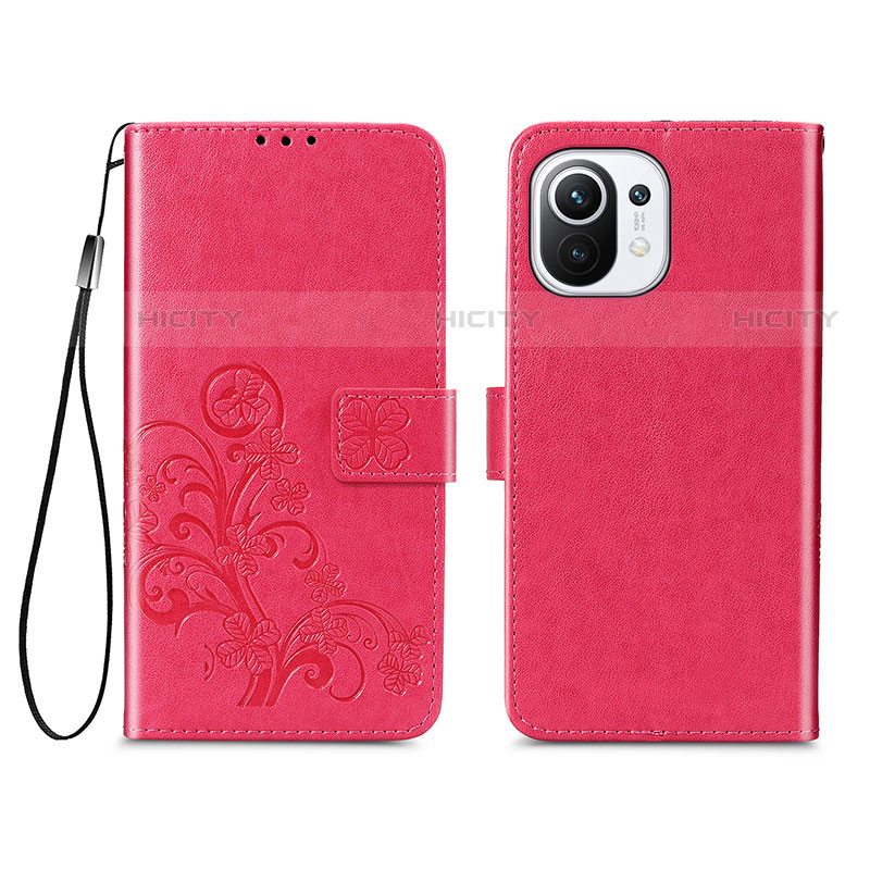 Custodia Portafoglio In Pelle Fiori Cover con Supporto per Xiaomi Mi 11 Lite 4G Rosso