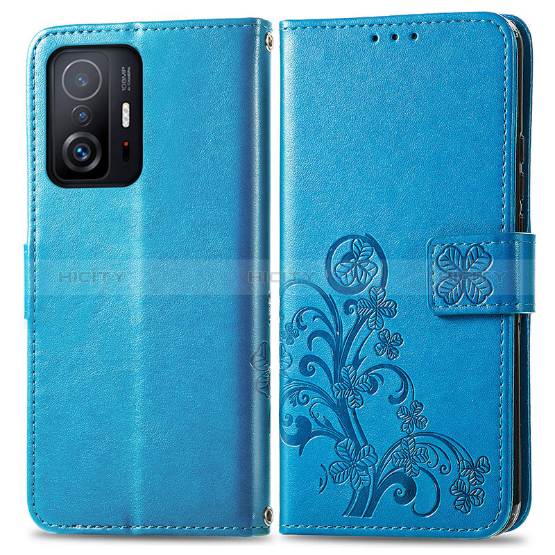 Custodia Portafoglio In Pelle Fiori Cover con Supporto per Xiaomi Mi 11T 5G Blu