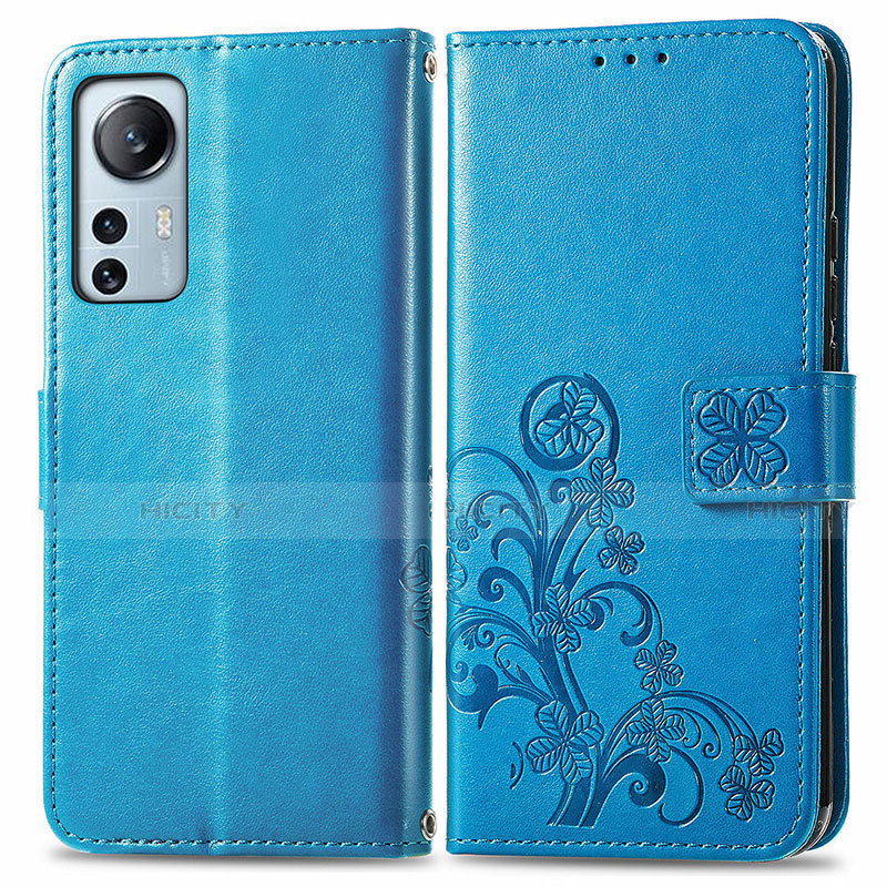 Custodia Portafoglio In Pelle Fiori Cover con Supporto per Xiaomi Mi 12 5G Blu