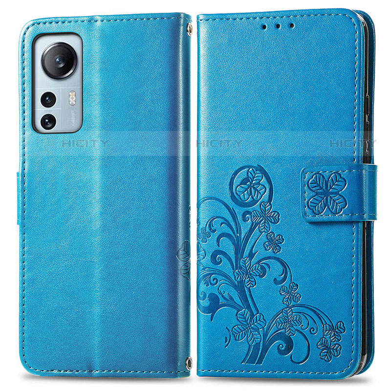 Custodia Portafoglio In Pelle Fiori Cover con Supporto per Xiaomi Mi 12S 5G Blu