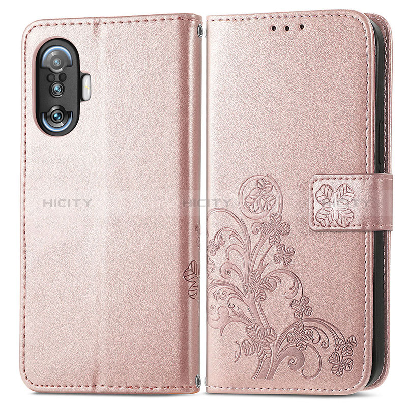 Custodia Portafoglio In Pelle Fiori Cover con Supporto per Xiaomi Poco F3 GT 5G Rosa