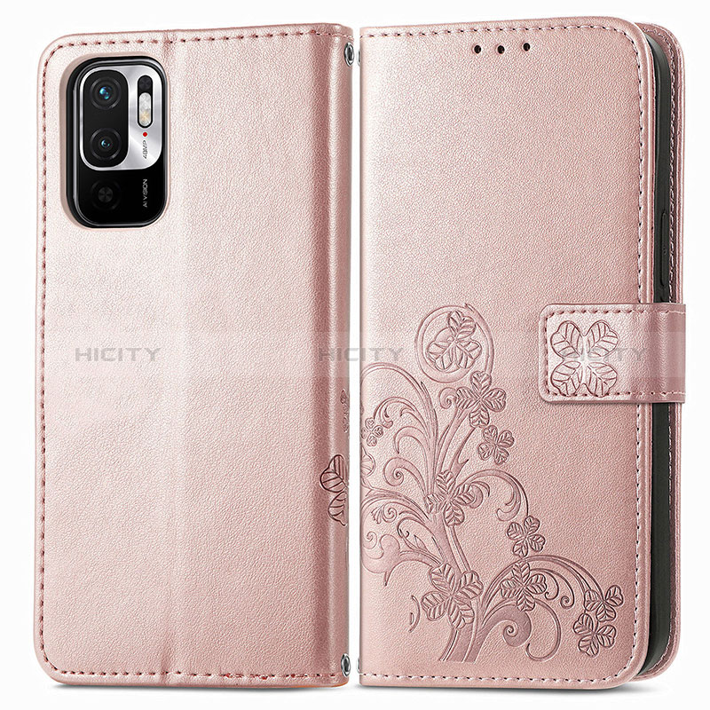 Custodia Portafoglio In Pelle Fiori Cover con Supporto per Xiaomi POCO M3 Pro 5G Rosa