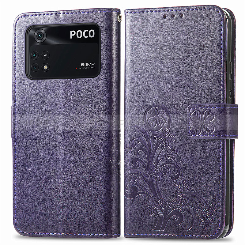 Custodia Portafoglio In Pelle Fiori Cover con Supporto per Xiaomi Poco M4 Pro 4G