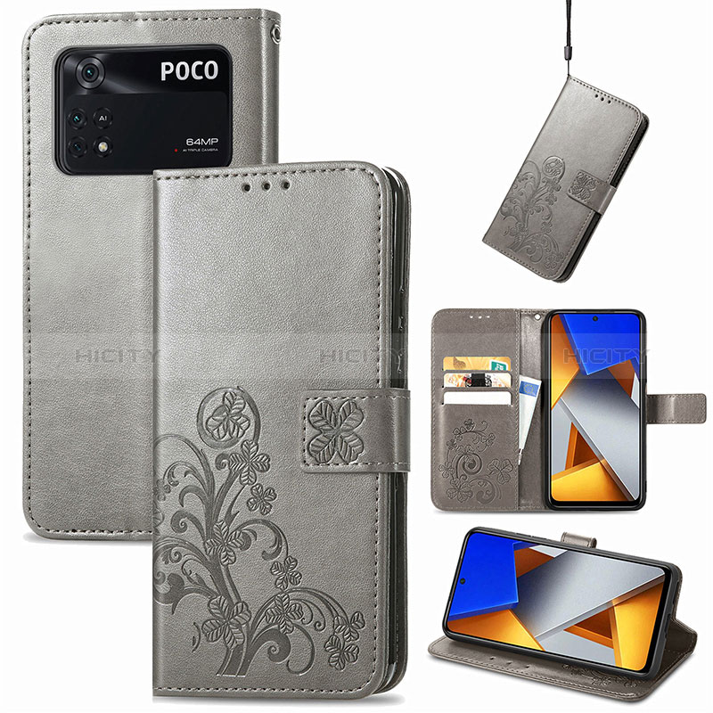 Custodia Portafoglio In Pelle Fiori Cover con Supporto per Xiaomi Poco M4 Pro 4G