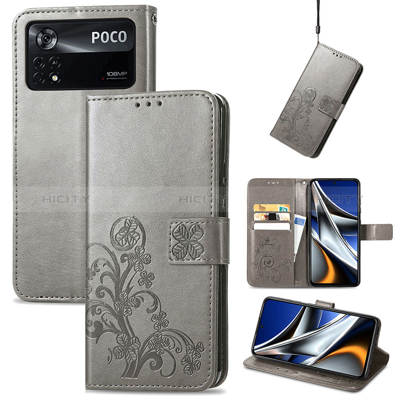 Custodia Portafoglio In Pelle Fiori Cover con Supporto per Xiaomi Poco X4 Pro 5G