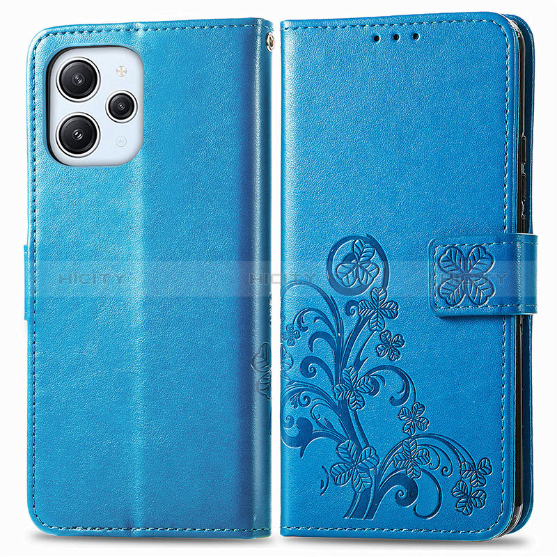 Custodia Portafoglio In Pelle Fiori Cover con Supporto per Xiaomi Redmi 12 4G Blu