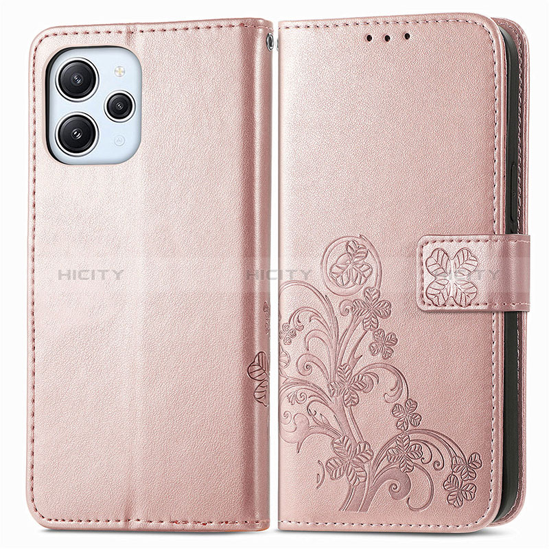 Custodia Portafoglio In Pelle Fiori Cover con Supporto per Xiaomi Redmi 12 4G Oro Rosa