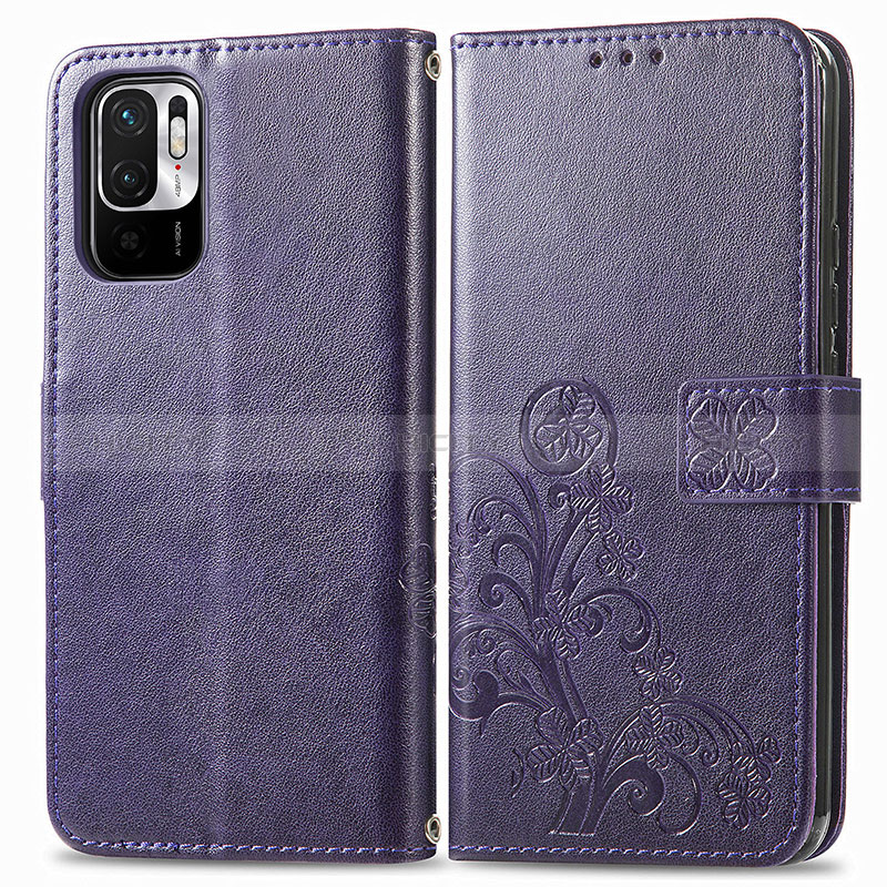 Custodia Portafoglio In Pelle Fiori Cover con Supporto per Xiaomi Redmi Note 10 5G Viola