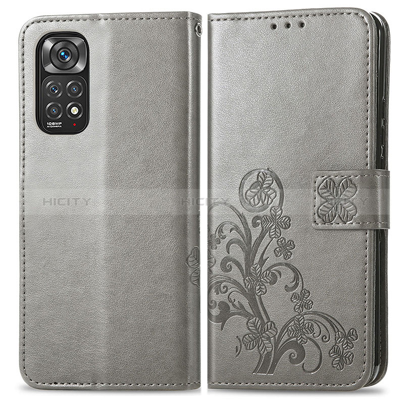 Custodia Portafoglio In Pelle Fiori Cover con Supporto per Xiaomi Redmi Note 11 4G (2022) Grigio