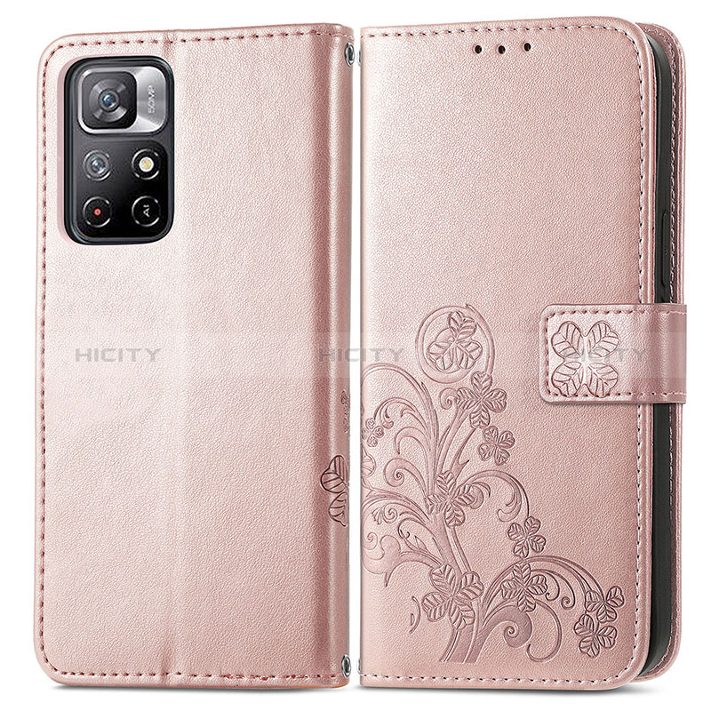 Custodia Portafoglio In Pelle Fiori Cover con Supporto per Xiaomi Redmi Note 11 5G Rosa