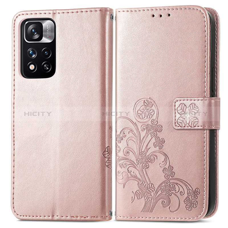 Custodia Portafoglio In Pelle Fiori Cover con Supporto per Xiaomi Redmi Note 11 Pro+ Plus 5G Rosa