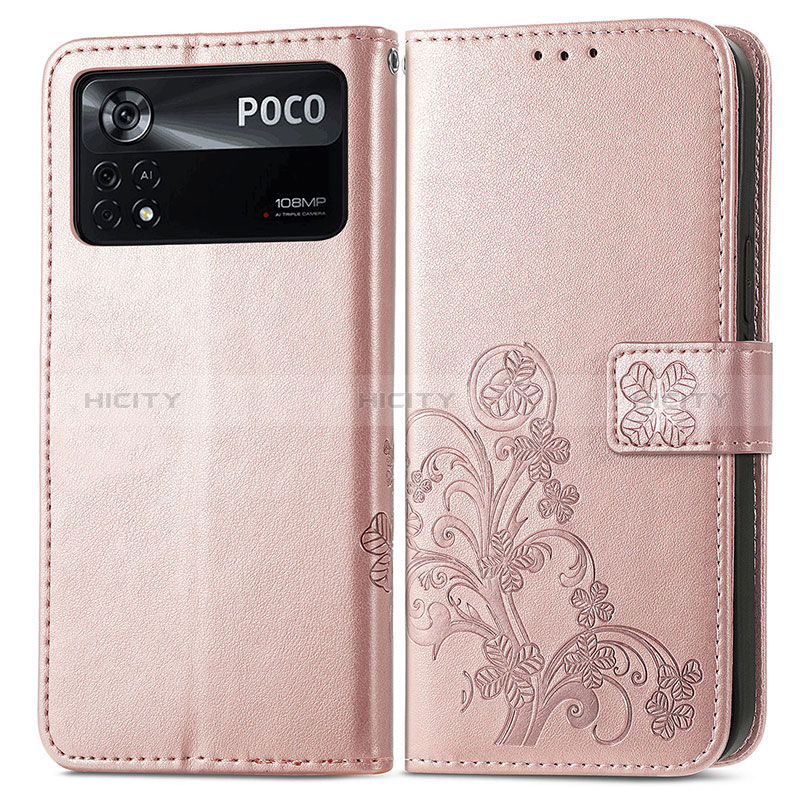 Custodia Portafoglio In Pelle Fiori Cover con Supporto per Xiaomi Redmi Note 11E Pro 5G Rosa