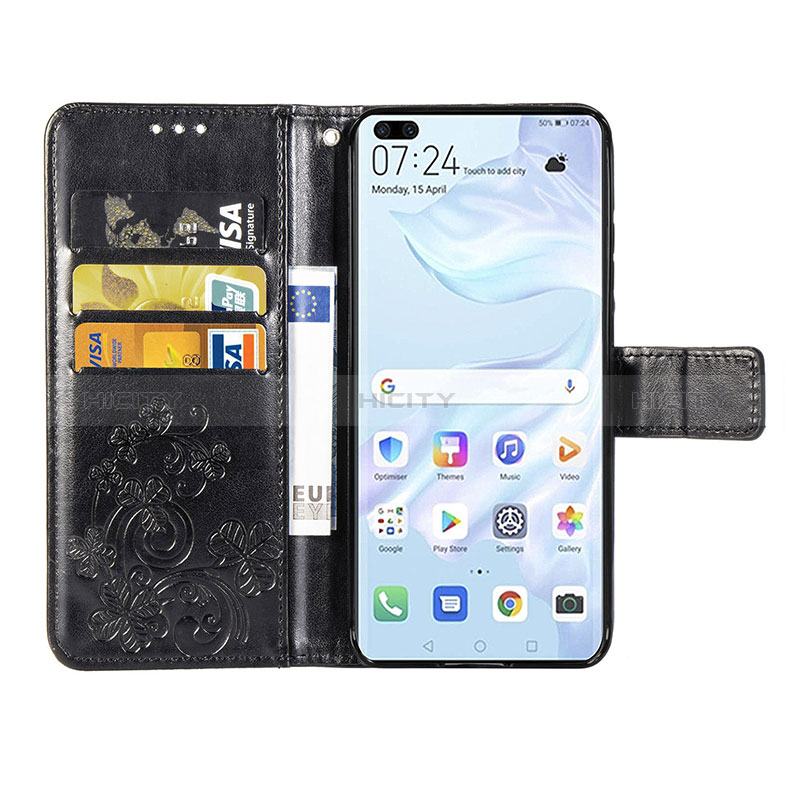 Custodia Portafoglio In Pelle Fiori Cover con Supporto S01D per Huawei P40