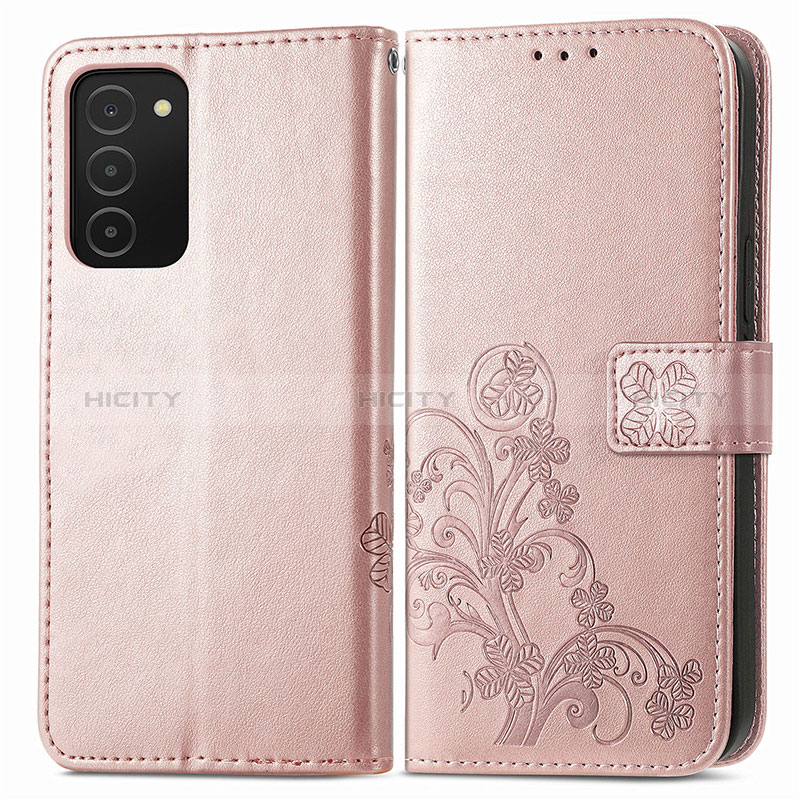 Custodia Portafoglio In Pelle Fiori Cover con Supporto S01D per Samsung Galaxy A02s Rosa