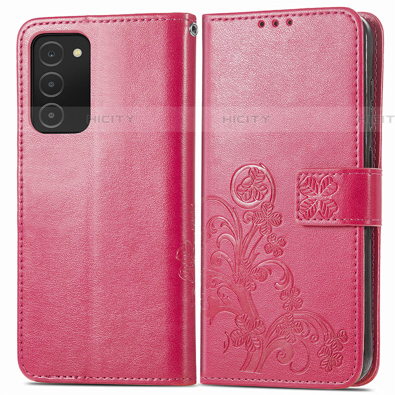 Custodia Portafoglio In Pelle Fiori Cover con Supporto S01D per Samsung Galaxy A03s Rosa Caldo