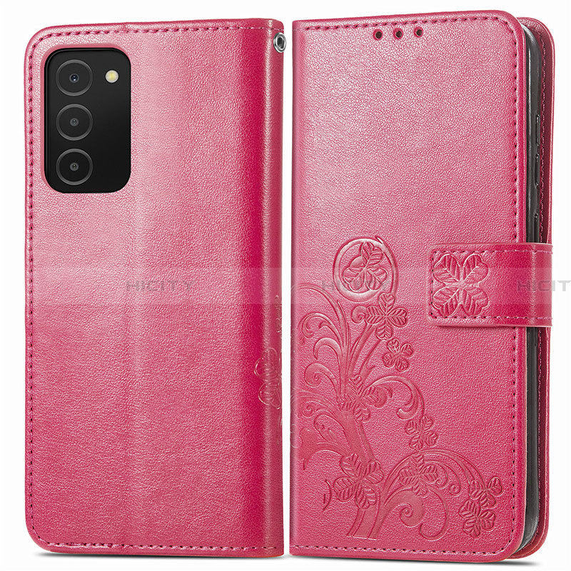 Custodia Portafoglio In Pelle Fiori Cover con Supporto S01D per Samsung Galaxy F02S SM-E025F Rosa Caldo