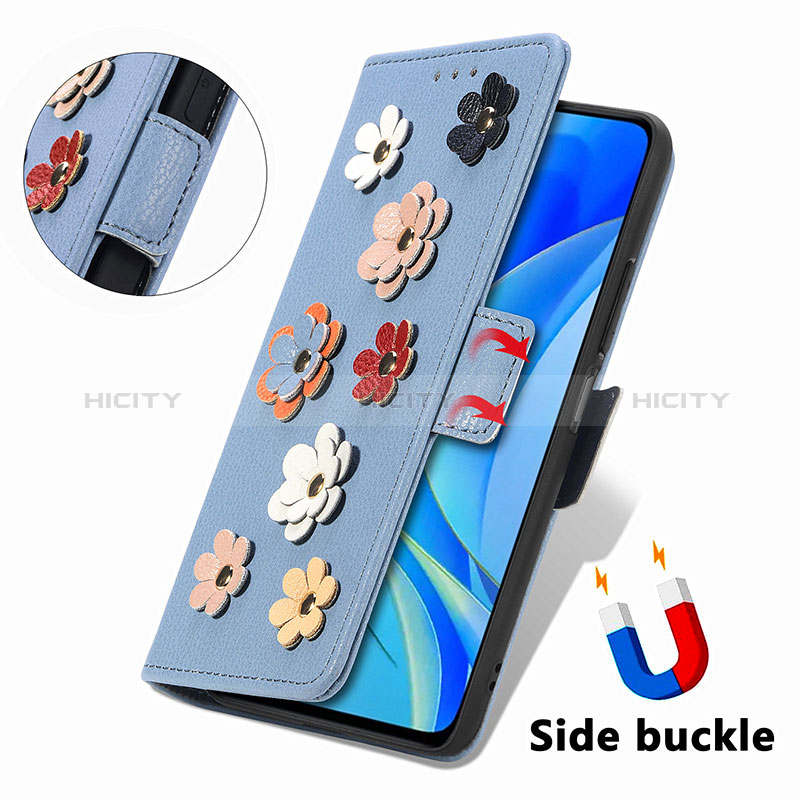 Custodia Portafoglio In Pelle Fiori Cover con Supporto S02D per Huawei Enjoy 50