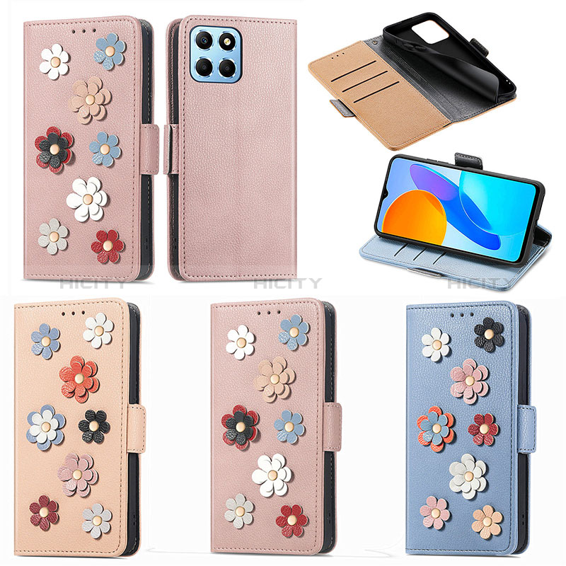 Custodia Portafoglio In Pelle Fiori Cover con Supporto S02D per Huawei Honor X6