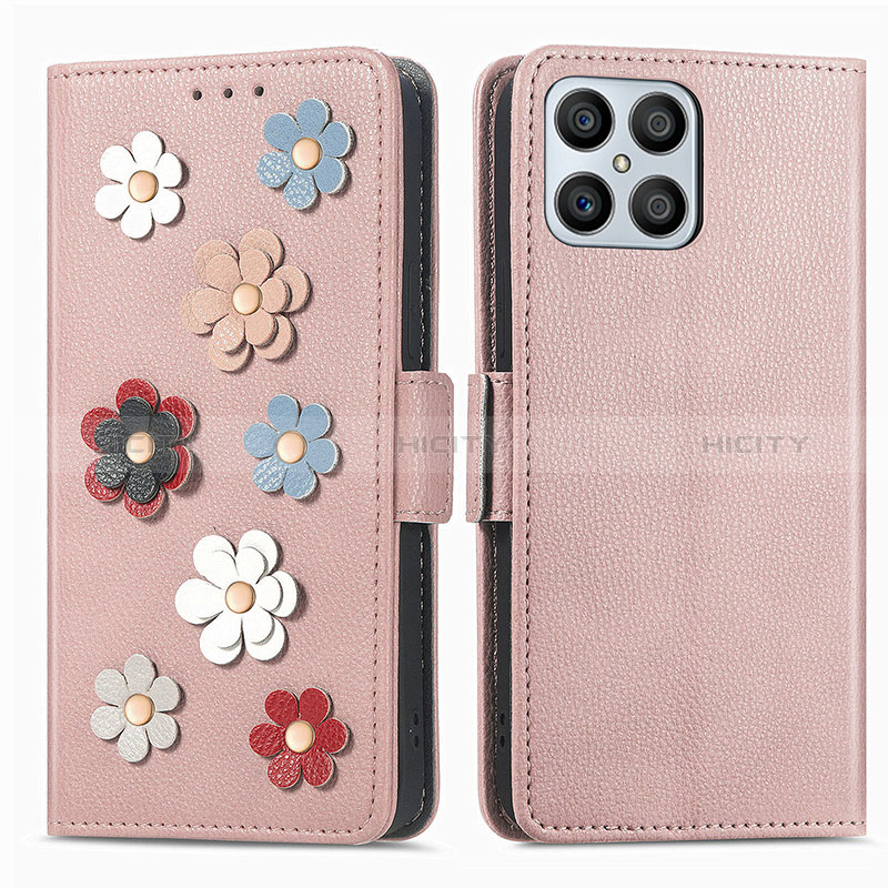 Custodia Portafoglio In Pelle Fiori Cover con Supporto S02D per Huawei Honor X8 4G