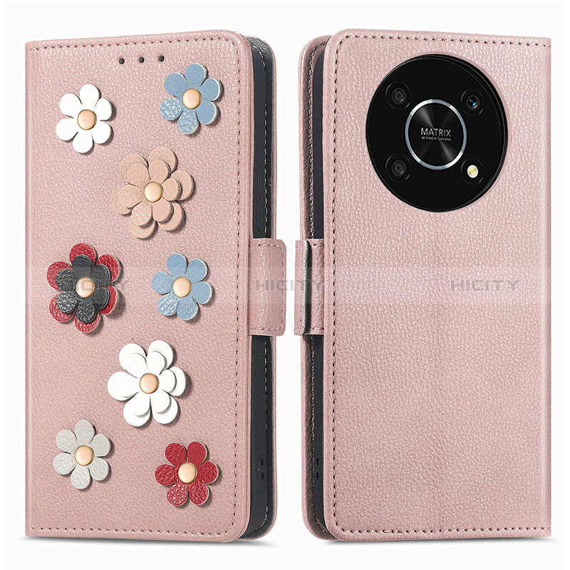 Custodia Portafoglio In Pelle Fiori Cover con Supporto S02D per Huawei Nova Y90