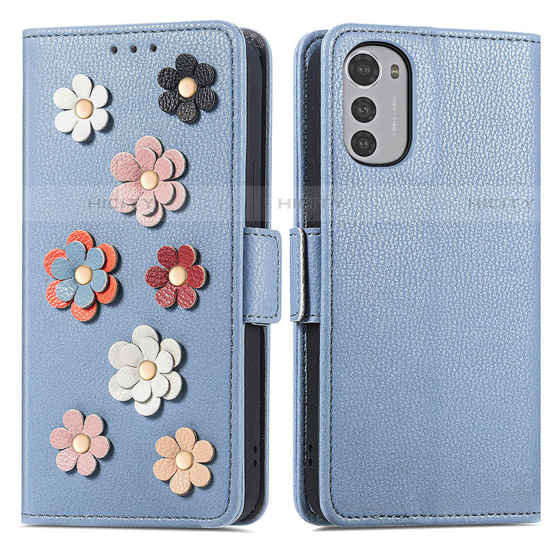 Custodia Portafoglio In Pelle Fiori Cover con Supporto S02D per Motorola Moto E32s