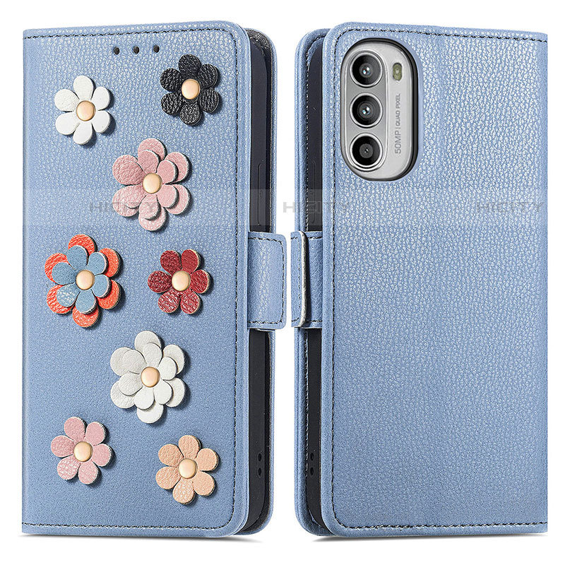 Custodia Portafoglio In Pelle Fiori Cover con Supporto S02D per Motorola Moto Edge (2022) 5G