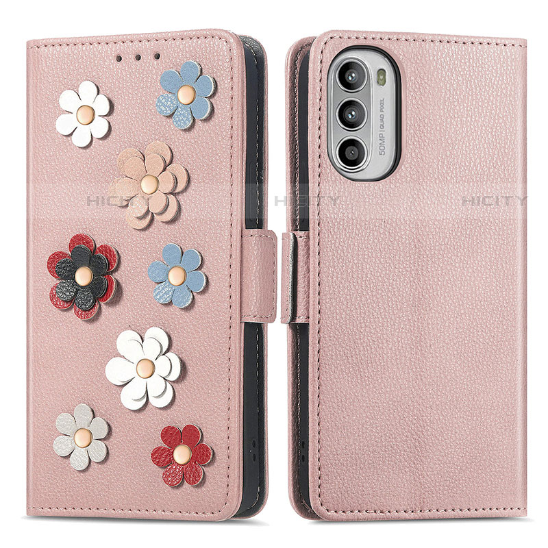 Custodia Portafoglio In Pelle Fiori Cover con Supporto S02D per Motorola Moto Edge (2022) 5G