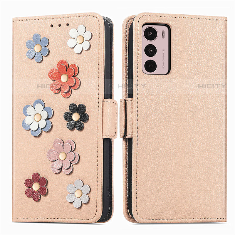 Custodia Portafoglio In Pelle Fiori Cover con Supporto S02D per Motorola Moto G42 Khaki