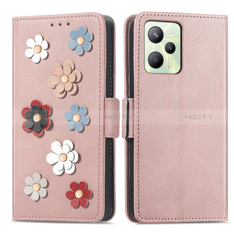 Custodia Portafoglio In Pelle Fiori Cover con Supporto S02D per Realme Narzo 50A Prime