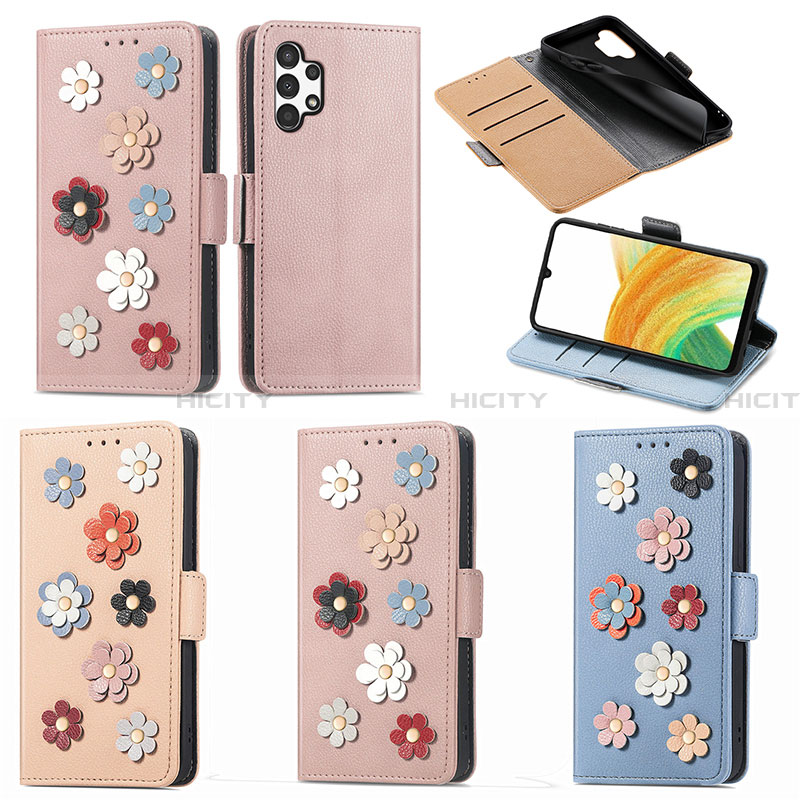 Custodia Portafoglio In Pelle Fiori Cover con Supporto S02D per Samsung Galaxy A13 4G