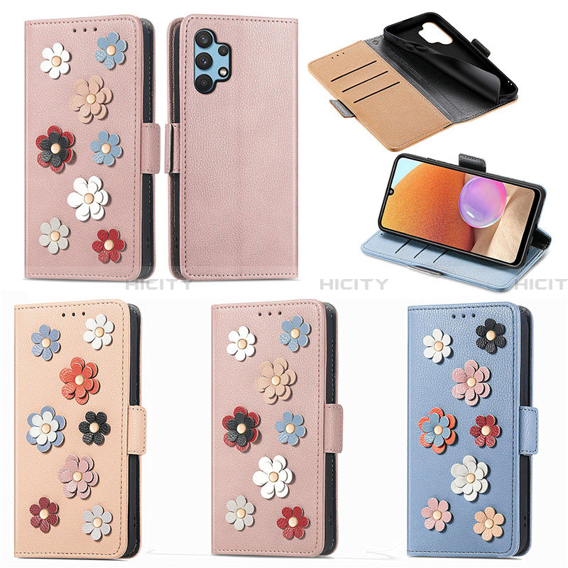 Custodia Portafoglio In Pelle Fiori Cover con Supporto S02D per Samsung Galaxy A32 4G