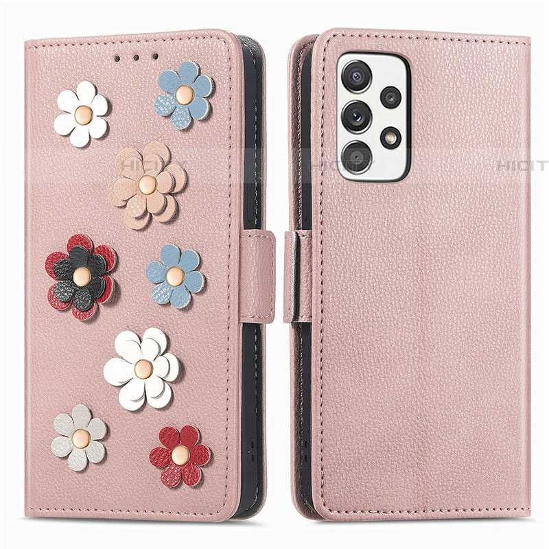 Custodia Portafoglio In Pelle Fiori Cover con Supporto S02D per Samsung Galaxy A52 4G