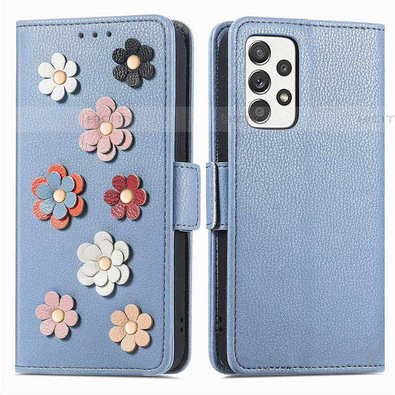 Custodia Portafoglio In Pelle Fiori Cover con Supporto S02D per Samsung Galaxy A52 4G