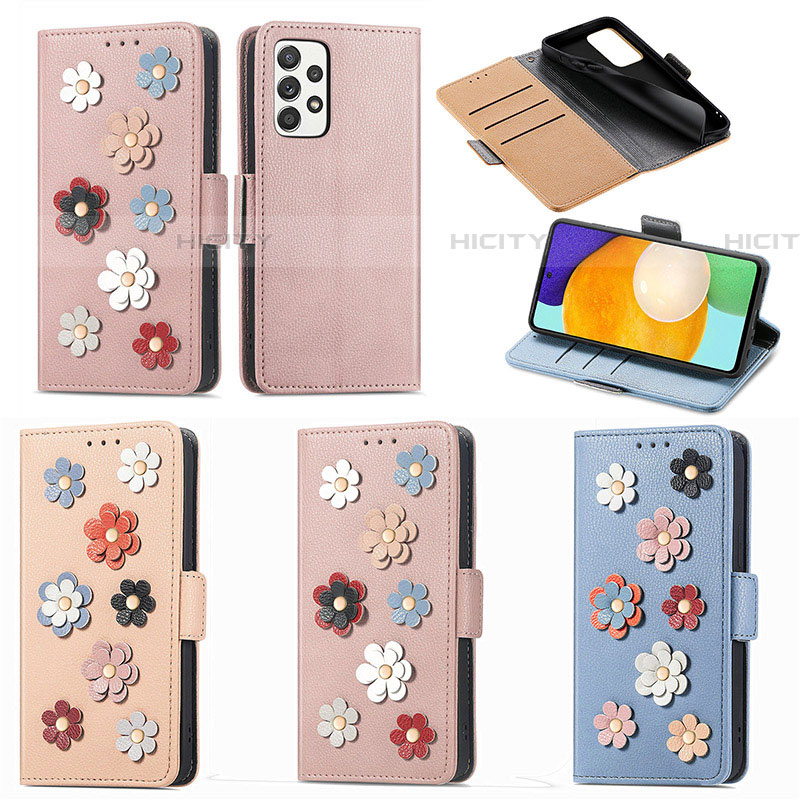 Custodia Portafoglio In Pelle Fiori Cover con Supporto S02D per Samsung Galaxy A52 5G