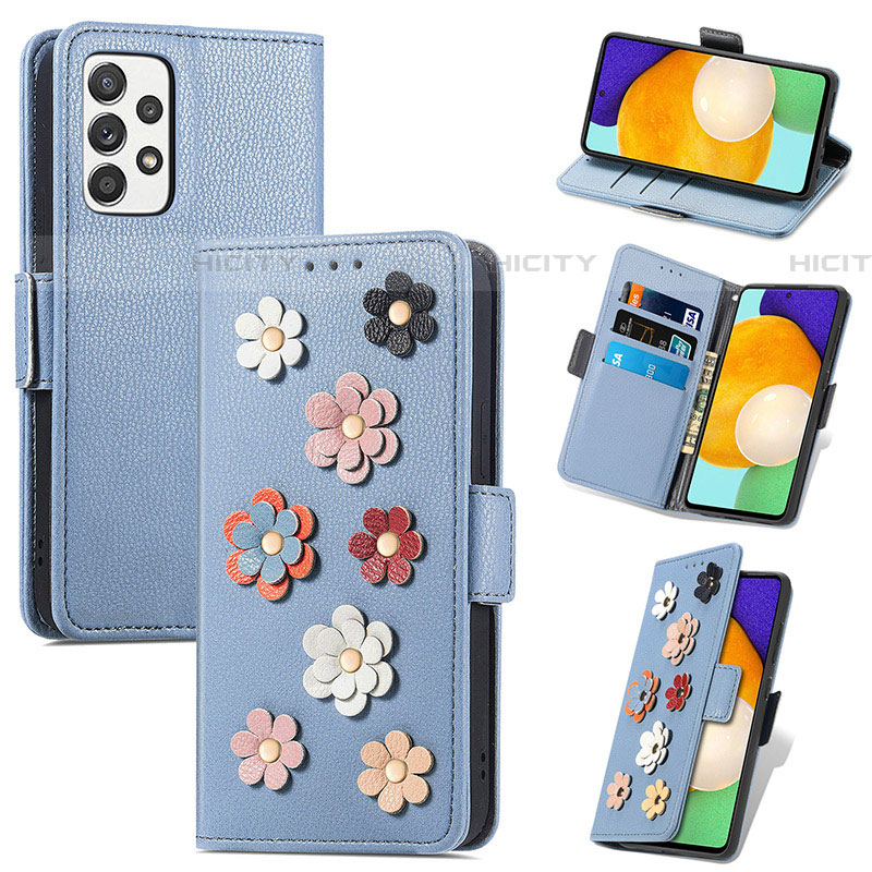 Custodia Portafoglio In Pelle Fiori Cover con Supporto S02D per Samsung Galaxy A52 5G