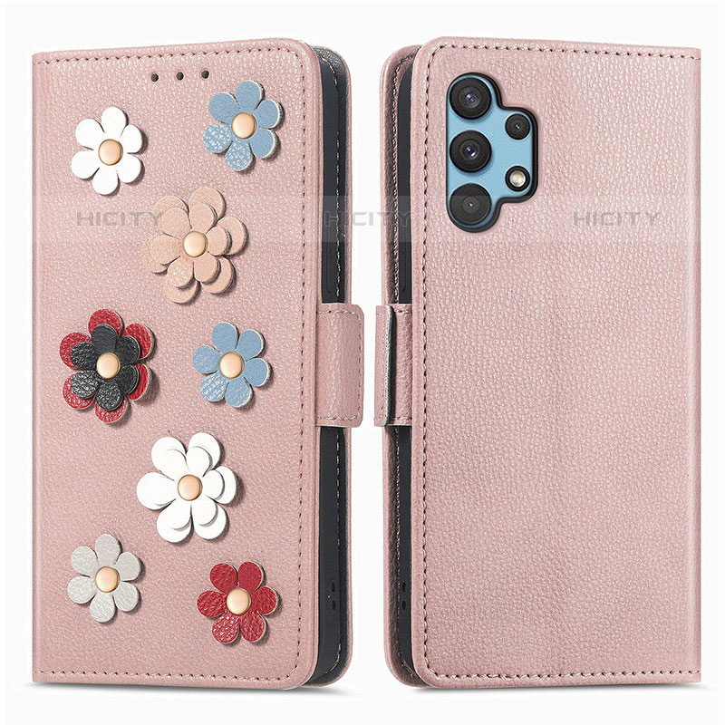 Custodia Portafoglio In Pelle Fiori Cover con Supporto S02D per Samsung Galaxy M32 5G