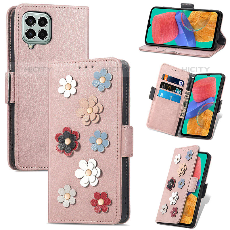 Custodia Portafoglio In Pelle Fiori Cover con Supporto S02D per Samsung Galaxy M33 5G