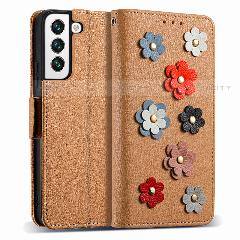 Custodia Portafoglio In Pelle Fiori Cover con Supporto S02D per Samsung Galaxy S21 Plus 5G