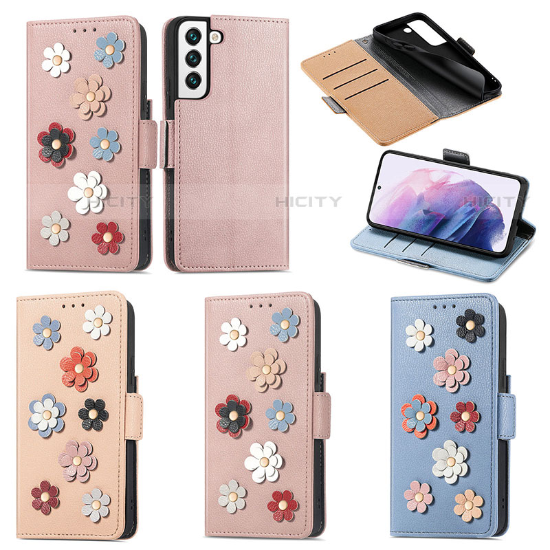 Custodia Portafoglio In Pelle Fiori Cover con Supporto S02D per Samsung Galaxy S22 5G