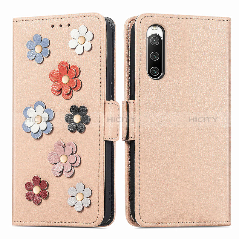 Custodia Portafoglio In Pelle Fiori Cover con Supporto S02D per Sony Xperia 10 V